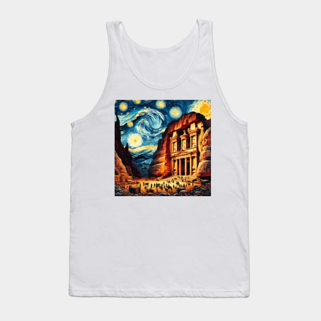 Petra, Jordan, in the style of Vincent van Gogh's Starry Night Tank Top by CreativeSparkzz